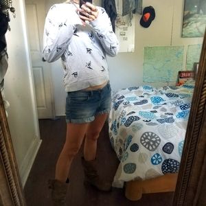 Cotton sweater light gray with black birds